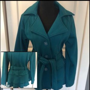 Maurices Adorable Ruffle Belted Fleece Lightweight Jacket in Turquoise Sz Small